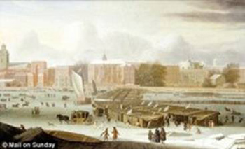 アブラハム・ホンディウスの「凍ったテムズ川」（1677年作）